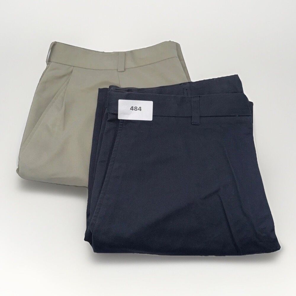 Lot 2 IZOD Haggar Mens Chino Golf Shorts Size 40 Blue Beige Pleated Flat Front